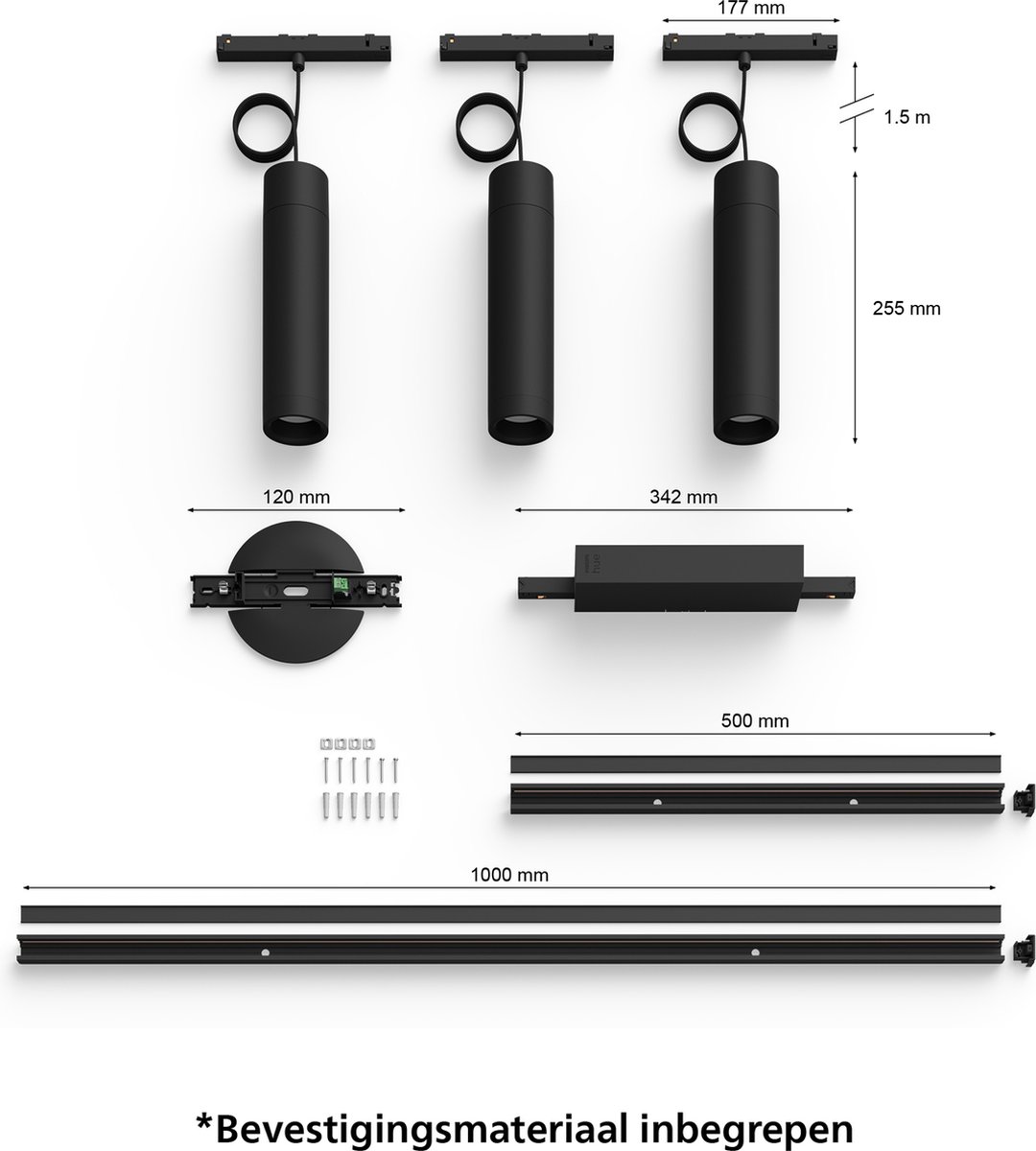 Philips Hue Perifo railverlichting plafond - wit en gekleurd licht - 3 hanglampen - zwart - basisset — afbeelding 6