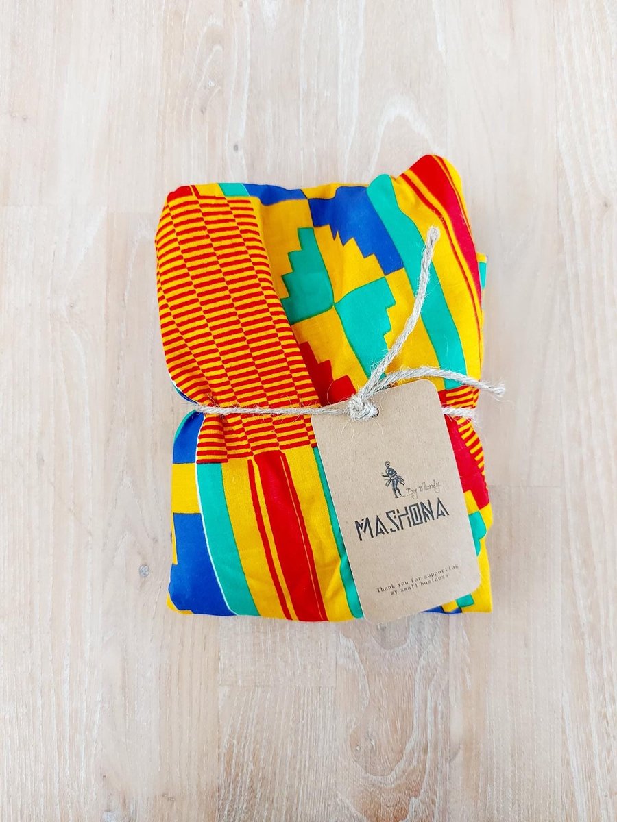 Bonnet de nuit à imprimé africain - Orange / bleu Kente ( Coton