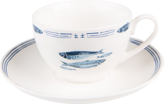 Clayre & Eef Serviettes de Noël set de 6 40x40 cm Blanc Bleu Coton Carré  Poissons