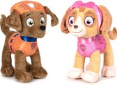Jeu Paw Patrol jouet en peluche de 2x personnages Zuma et Skye 27 cm - cadeau chiens speelgoed Kinder
