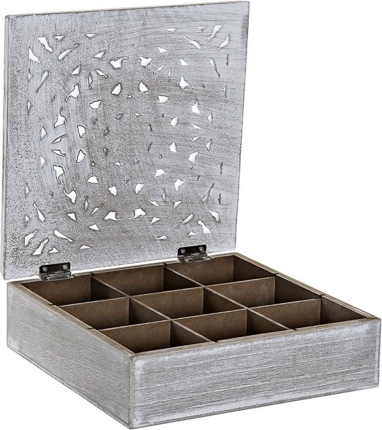 MDF houten theedoos/theekist mandala wit 9 vakken 23 x 23 x 7 cm - Theezakjes bewaardozen