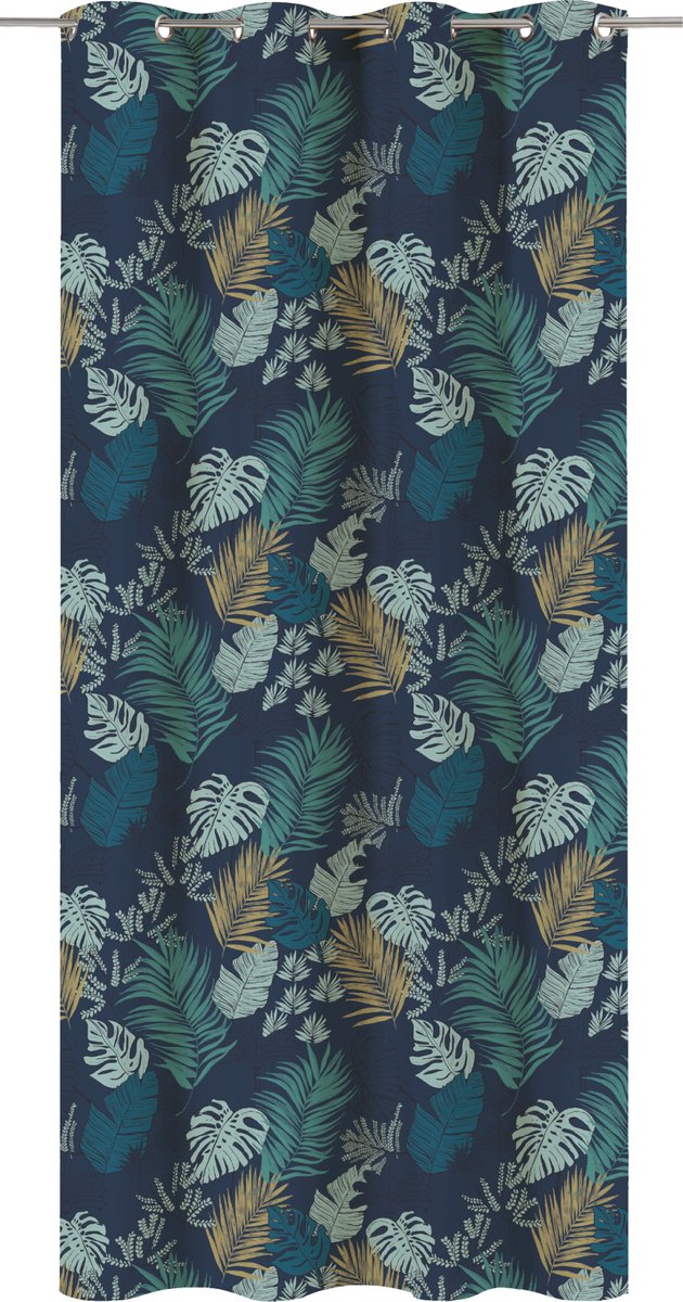 INSPIRE - verduisterende gordijnen - dekkend gordijn ALEIDA - B.140 x H.280 cm - gordijnen met oogjes - polyester - marineblauw - bladpatroon