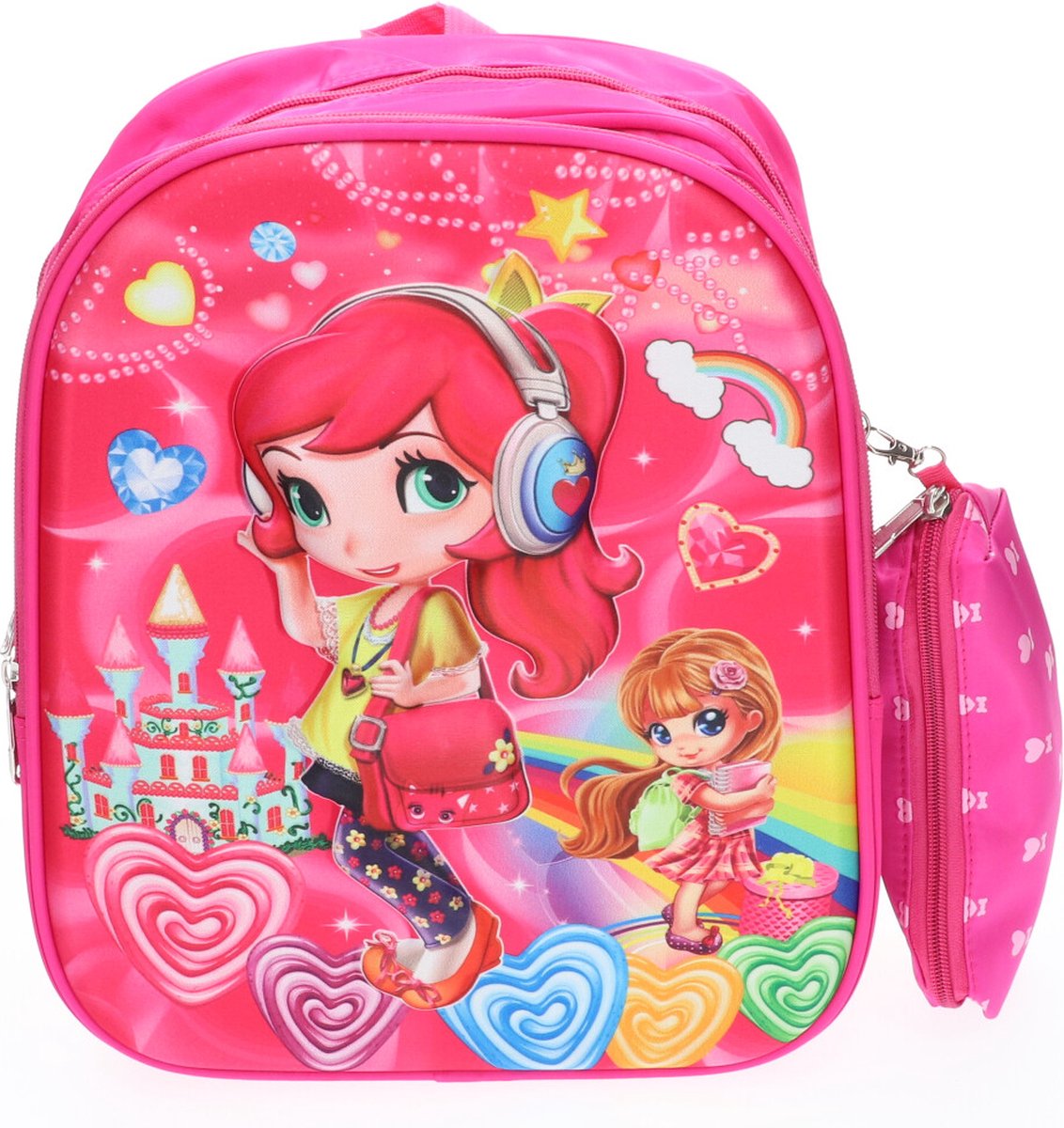 3D School Meisjes met headset schooltas/RugZak roze School Meisjes met headset print
