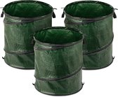 Sac poubelle de jardin réutilisable Navaris 150 litres - Set de 3 pièces - Sac de jardin Pop-up pour déchets verts, feuilles ou mauvaises herbes - En vert avec couvercle et poignées