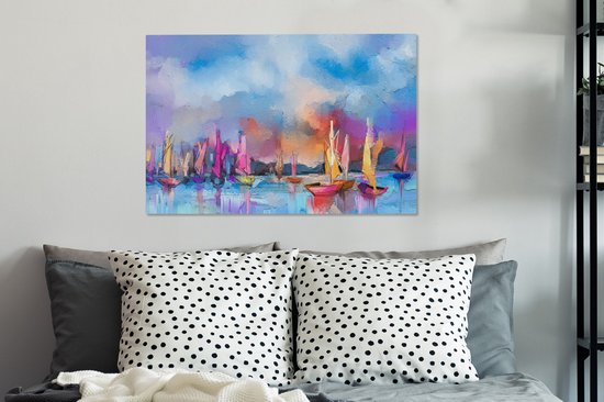 Toile - Peinture à l'huile - Bateaux - Water - Voile - 90x60 cm - Peintures sur toile - Habitat