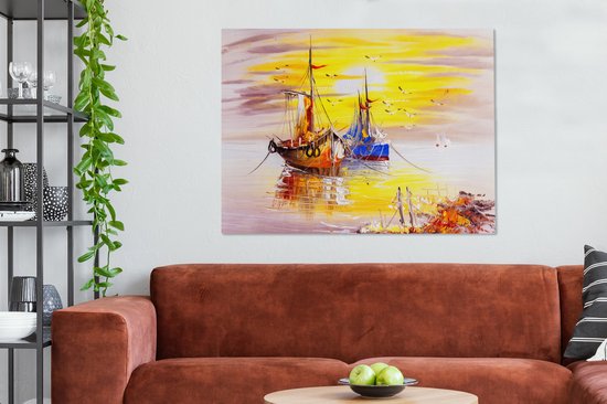 Toile - Peinture - Bateau - Water - Peinture à l'huile - Décoration murale - 120x90 cm - Peintures sur toile - Décoration murale