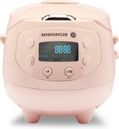 Reishunger Digitale Mini Rijstkoker in Roze - Multicooker met 8 programma's, stoominzet, premium binnenpan, timer en warmhoudfunctie - Rijst voor maximaal 3 personen