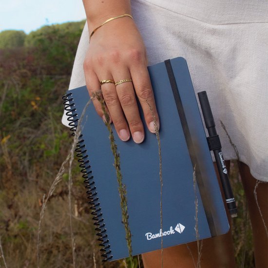 Bambook Colourful Cahier Effaçable - Bleu foncé (Navy) - A5 - Vierge & Ligné - Avec 1 feutre gratuit