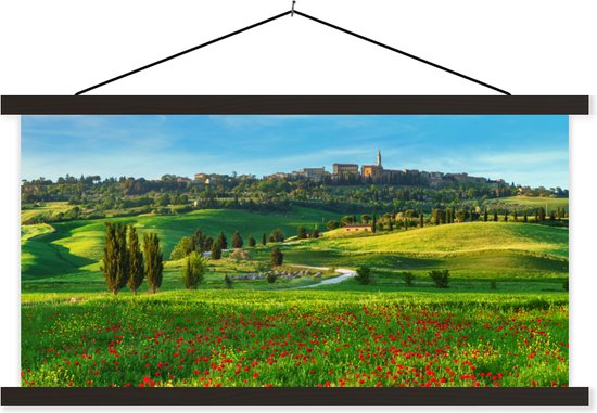 Support pour affiche avec affiche 90x45 cm - Affiche scolaire - Toscane - Paysage - Fleurs - Affiche textile - Lattes noires