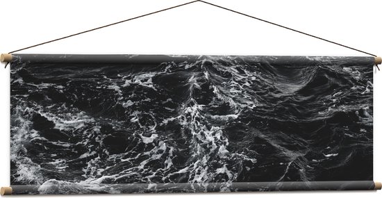 WallClassics - Affiche Textile - Mer Ondulée Zwart/ Wit - 120x40 cm Photo sur Textile