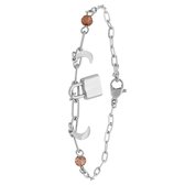 Lucardi Dames Stalen armband met slotje en maan - Armband - Staal - Zilverkleurig - 19 cm