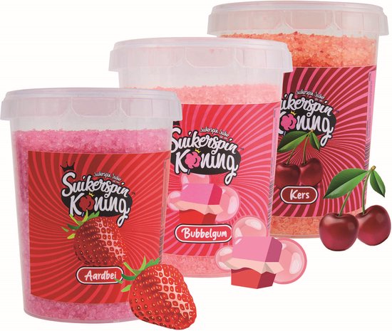 Foto: Suikerspin suiker aardbei bubbelgum kers 3 potten x 400 gram