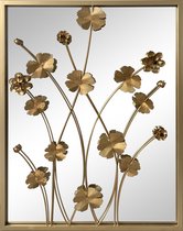LW Collection wandspiegel goud rechthoek 61x70 cm metaal - grote spiegel muur - industrieel - woonkamer gang - badkamerspiegel - muurspiegel slaapkamer gouden rand - hangspiegel met luxe design met bloemen
