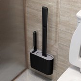 Brosse de toilette Lopoleis - brosse de toilette - fond fermé - brosse de toilette avec nettoyeur de bord - Siliconen - Zwart - brosse de toilette avec support - autoportante - suspendue - brosse de toilette et support