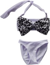 Maat 104 Bikini zwemkleding wit panterprint badkleding met strik voor baby en kind zwem kleding witte badkleding