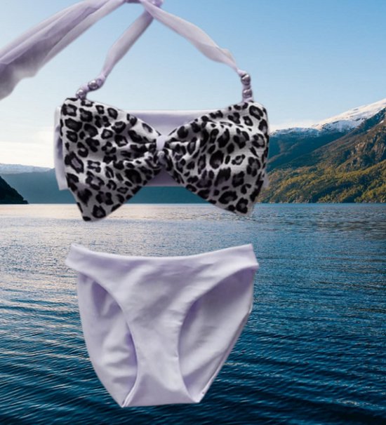 Maat 68 Bikini zwemkleding wit panterprint badkleding met strik voor baby en kind zwem kleding witte badkleding - Merkloos