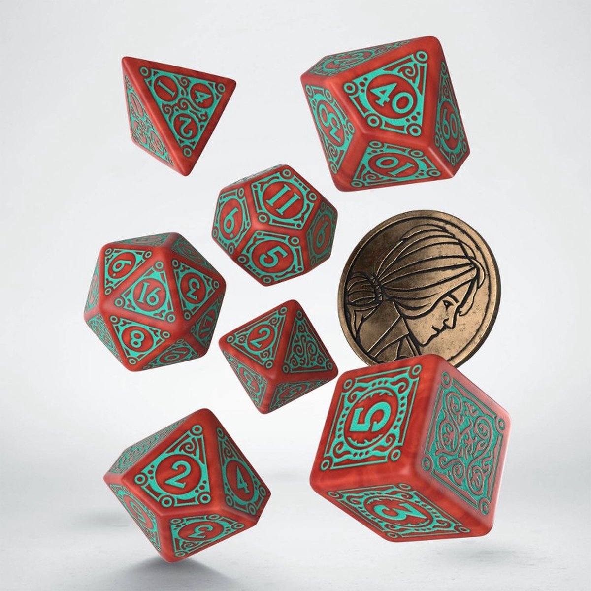 Q-Workshop The Witcher Dice Set - Triss - Merigold de onverschrokkene (7 stuks + munt)