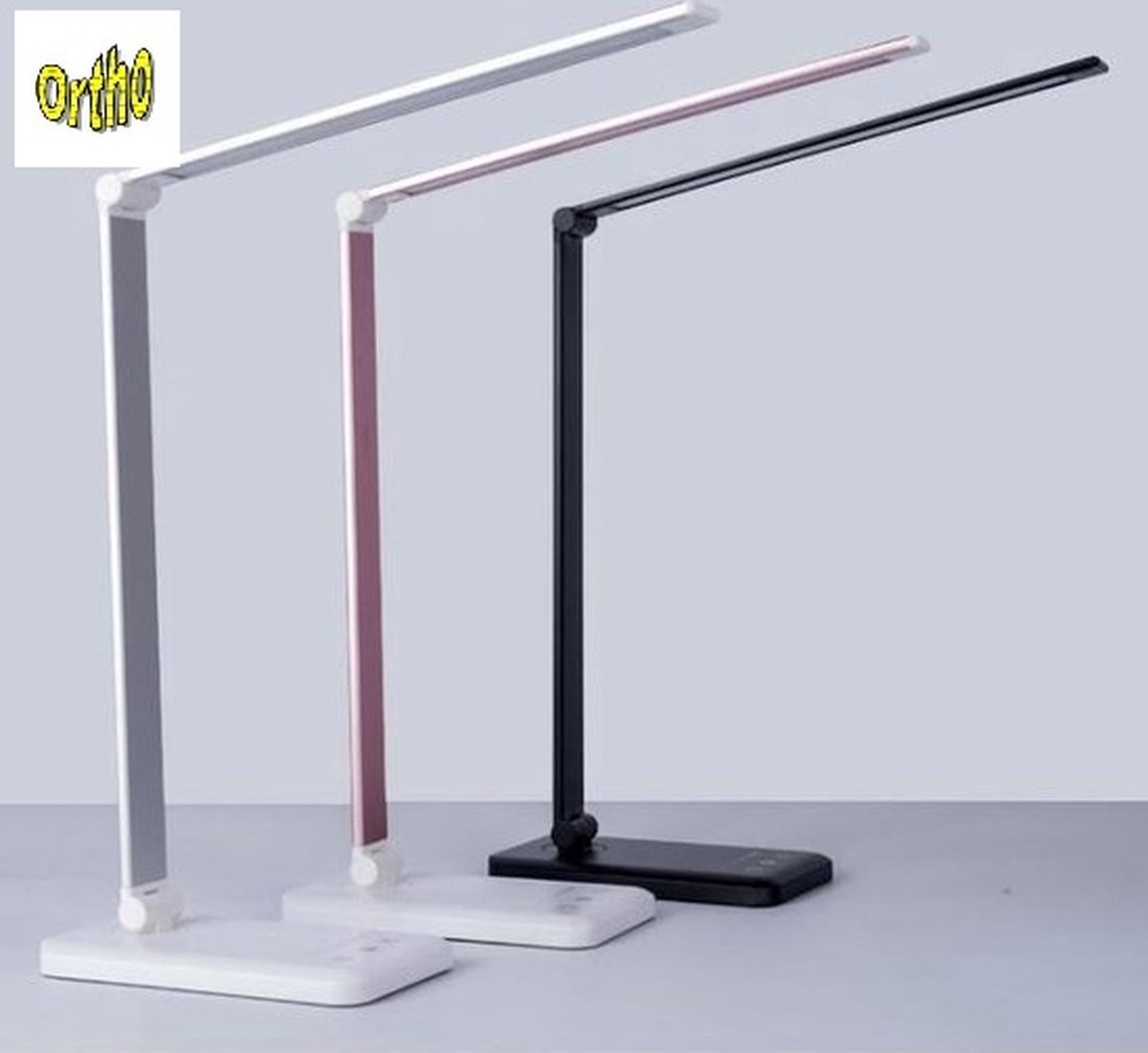 Ortho® - Bureaulamp - Bedlamp - Leeslamp - Nachtlamp - LED - Kleur licht, van Warm Wit tot Daglicht - Dimbaar - Qi draadloos opladen - USB oplaadpoort - Zilverkleurig thumbnail 3