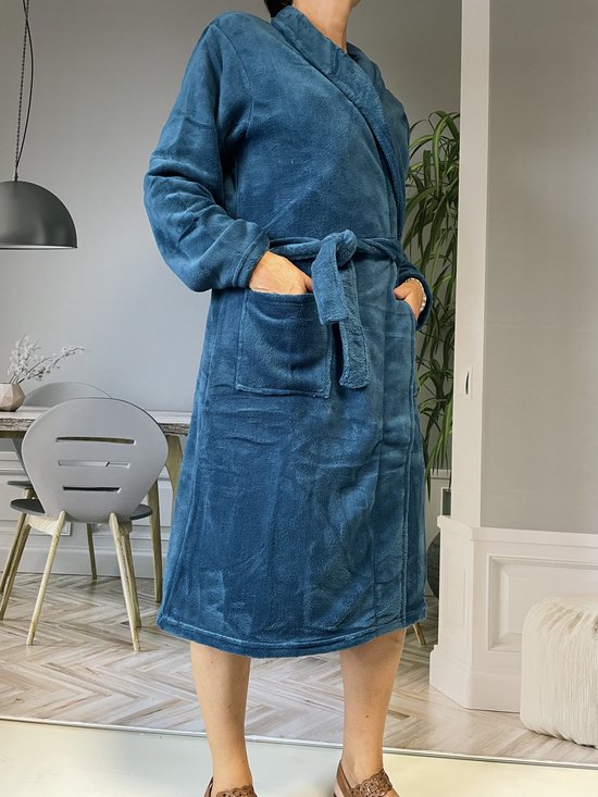 HL Tricot - Dames badjas/kamerjas - Maat XL - Vrouwen - blauw -