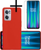 Hoes Geschikt voor OnePlus Nord CE 2 Hoesje Cover Siliconen Back Case Hoes Met Screenprotector - Rood