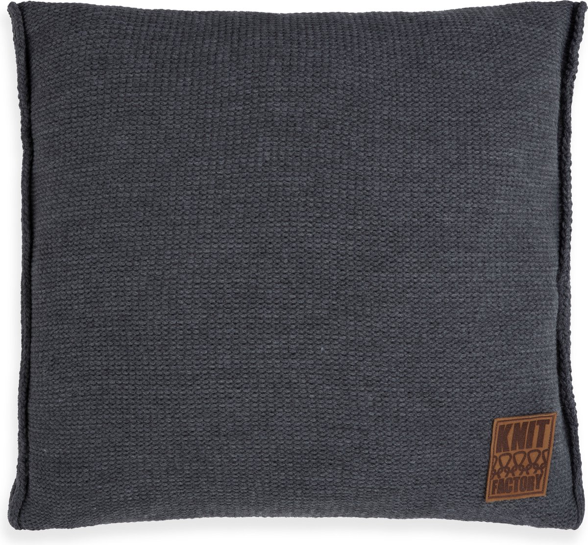 Knit Factory Uni Sierkussen - Vierkant kussen - Kussen woonkamer - Bank kussen - Decoratie kussen - Antraciet - 50x50 cm - Kussenhoes inclusief kussenvulling