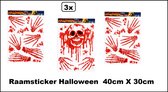 3x Raamsticker Bloody Halloween skull and hands - Horror griezel halloween festival creepy thema feest party