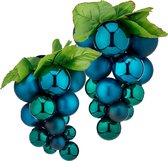 Druiventros namaakfruit/nepfruit - 20 en 25 cm - blauw - 2x stuks - kunststof