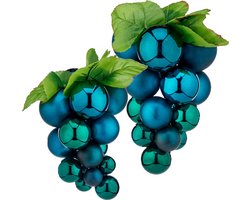 Druiventros namaakfruit/nepfruit - 20 en 25 cm - blauw - 2x stuks - kunststof