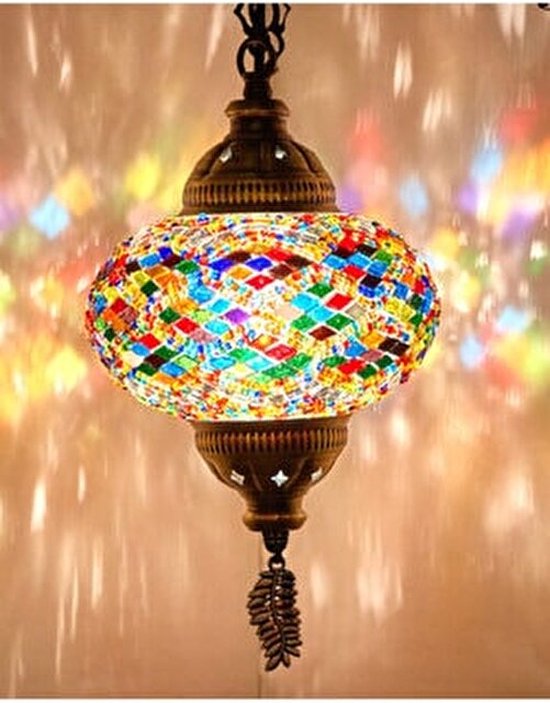 Lampe à suspension - Lampe mosaïque Lampe orientale Hauteur 53 cm Fait à la Handgemaakt multicolore