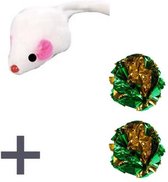 Speelmuisje ALBINO WIT muis 5 cm met 2 knisperfolie propjes