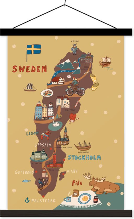 Illustration Scandinavie avec la carte de la Suède 60x90 cm