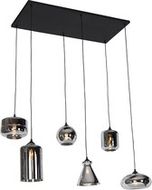 QAZQA wallace - Art Deco Hanglamp eettafel voor boven de eettafel | in eetkamer - 6 lichts - L 110 cm - Grijs - Woonkamer | Slaapkamer | Keuken