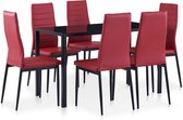 Complete Eettafel set Rood 7 delig met glazen tafel (Incl Dienblad) - Eet tafel + 6 Eetstoelen - DIneertafel - Eettafelstoelen - Eetkamerstoelen - Eethoek 6 persoons