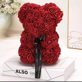 Teddybeer van foam rozen - Inclusief Gift Box - Donker rood - Wijn rood - 25 cm - Kerst cadeau - Verjaardag - Aanzoek - Beertje