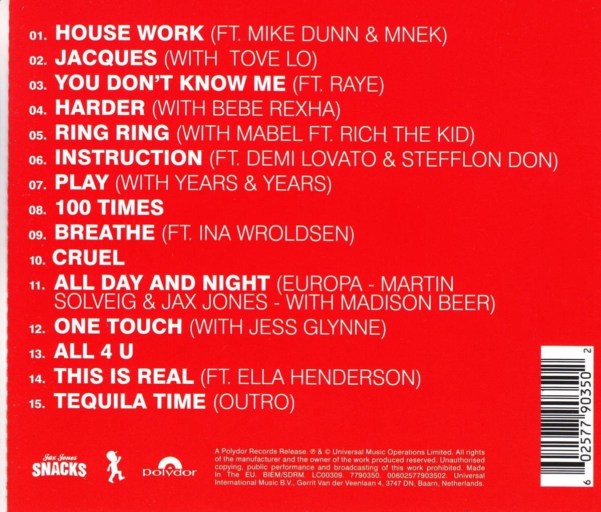 Snacks, Jax Jones CD (album) Muziek