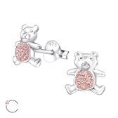 Joy|S - Zilveren beer oorbellen met roze Swarovski