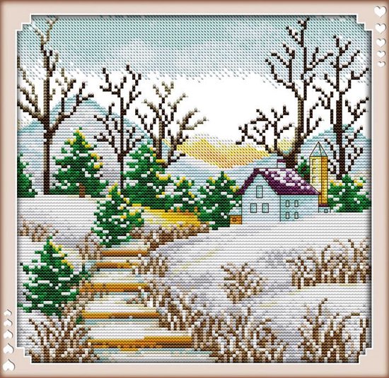 Kruissteek patroon met garen inbegrepen- Winter landschap- Afmeting 29×29  cm. Borduur... | bol.com