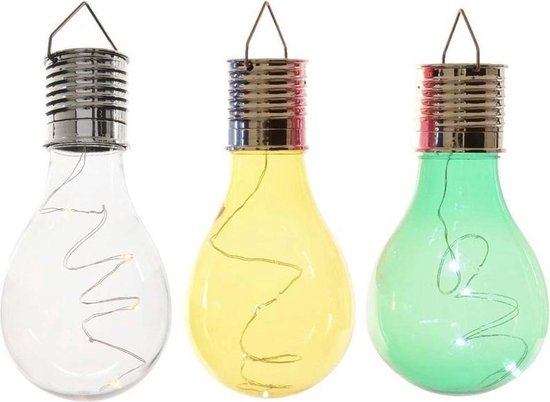 3x Buiten LED wit/groen/geel peertjes solar verlichting 14 cm - Tuinverlichting - Tuinlampen - Solarlampen op zonne-energie