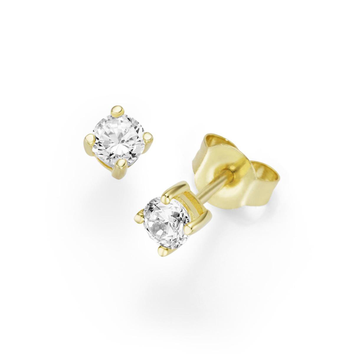 585/000 / 14 karaat geel goud met briljant geslepen diamant, 2 x 0,05 briljant