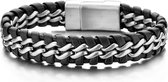 Frank 1967 Leather 7FB 0273 Leren armband met edelstalen sluiting - 21 cm - Zwart
