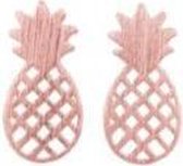 24/7 Jewelry Collection Ananas Oorbellen - Oorknoppen - Geborsteld - Rosé Goudkleurig