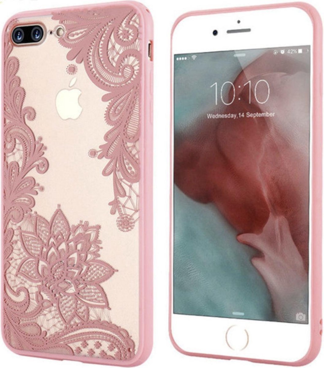 Geschikt voor Luxe Back Cover voor Apple iPhone 7 - iPhone 8 - Roze - Bloemen - PC Hard Case
