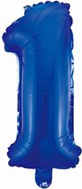 Folie Ballon Cijfer 1 Blauw 41cm met Rietje