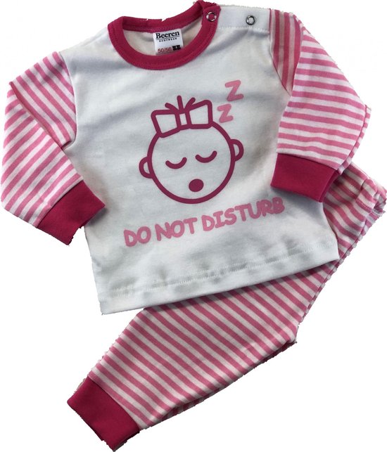 Beeren Babypyjama Do Not Disturb Roze/wit Maat 50/56