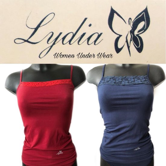 Lydia 2-pack Spaghetti hemdje met kant donker rood/donkerblauw maat S