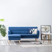 Bankstel 3-zits Stof Blauw L Vorm met Longchair (Incl FLEECE deken) - Loungebank - Woonkamer bank - Sofa - Driezitsbank - Zitbank