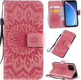 PU Lederen bookcase voor iPhone 11 Pro 5.8 inch - Zonnebloem patroon - Roze