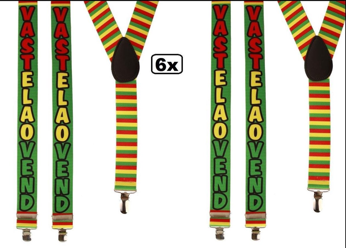 6x Bretel Vastelaovend rood/geel/groen