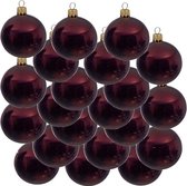 18x Donkerrode glazen kerstballen 8 cm - Glans/glanzende - Kerstboomversiering donkerrood