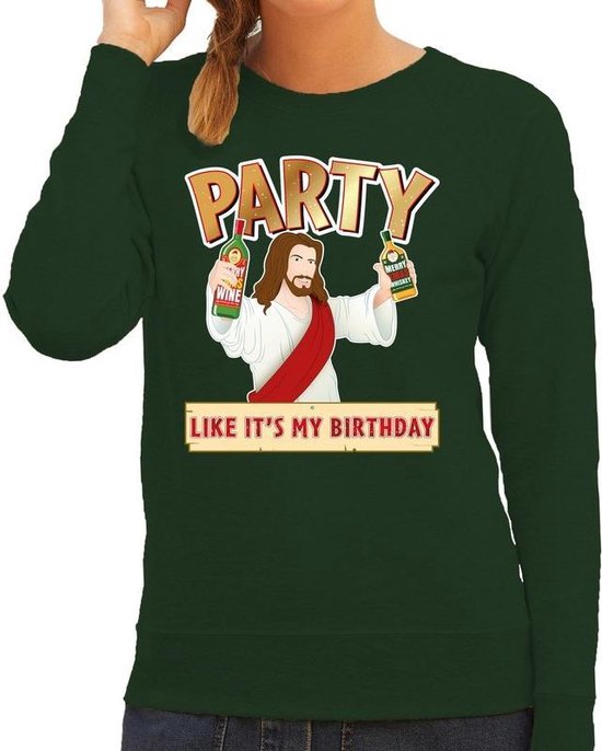 Foute kersttrui / sweater Party like it is my birthday groen voor dames  -... | bol.com
